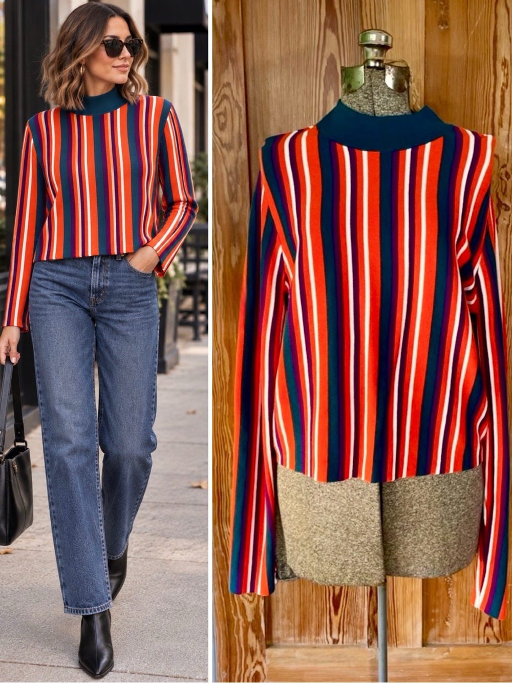 💥Victor Glemaud x Target Multicolor Striped Mock Neck Cropped Knit Top Sz L💛
